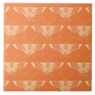 Azulejo De Cerámica Mariposa Deco estilizada - naranja coral
