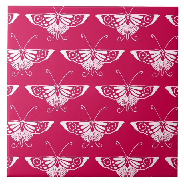 Azulejo De Cerámica Mariposa Deco estilizada - rosa fucsia (Frente)
