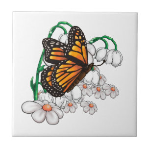 Azulejo De Cerámica Mariposa en flores