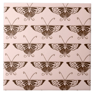 Azulejo De Cerámica Mariposa estilizada Art Deco - chocolate y melocot