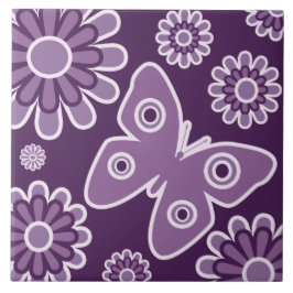 Azulejo De Cerámica Mariposa Moderna Morada Y Lavanda Floral Primavera
