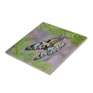 AZULEJO DE CERÁMICA "MARIPOSA NEGRA Y BLANCA" BALDOSAS/TRIVET CERAMIC