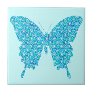 Azulejo De Cerámica Mariposa, patrón en azul, turquesa, blanco