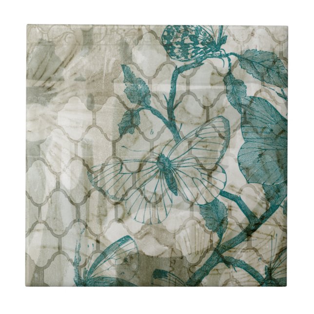 Azulejo De Cerámica Mariposas árabes VI (Frente)