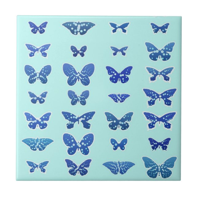 Azulejo De Cerámica Mariposas, azul, fondo turquesa (Frente)