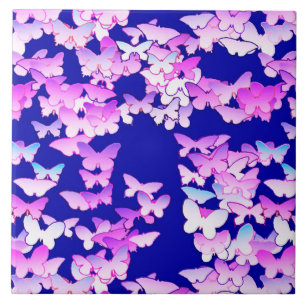 Azulejo De Cerámica Mariposas, lavanda y azul oscuro