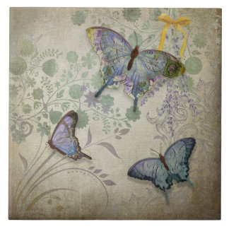 Azulejo De Cerámica Mariposas modernas del diseño floral del papel