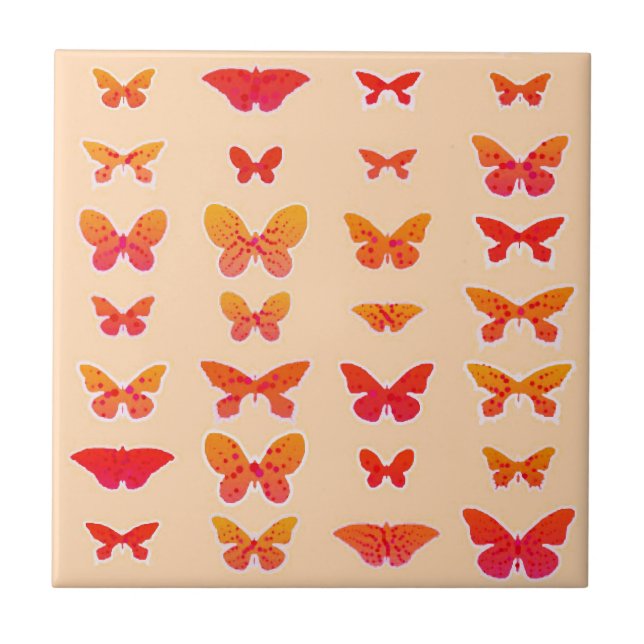 Azulejo De Cerámica Mariposas, oro, rosa coral, naranja suave (Frente)