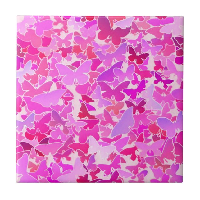 Azulejo De Cerámica Mariposas, púrpura, lavanda, rosa (Frente)