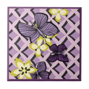 Azulejo De Cerámica Mariposas púrpuras