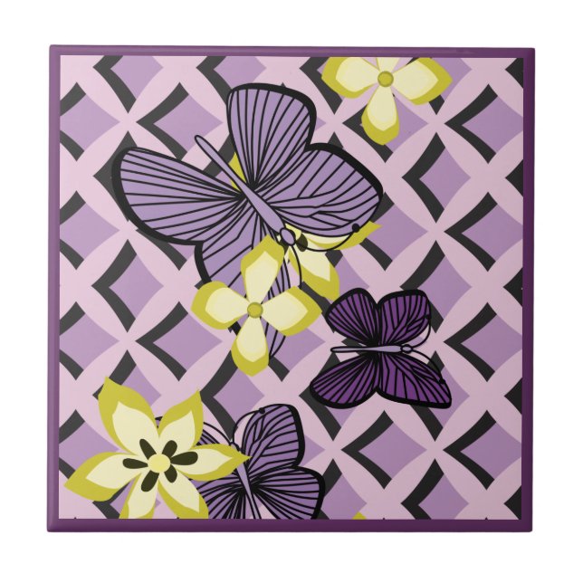 Azulejo De Cerámica Mariposas púrpuras (Frente)