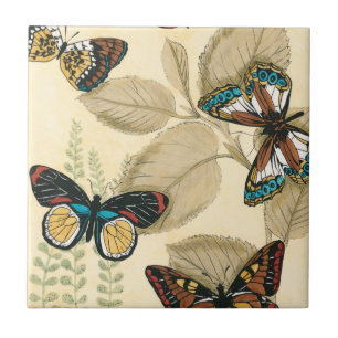 Azulejo De Cerámica Mariposas revoloteando sobre hojas