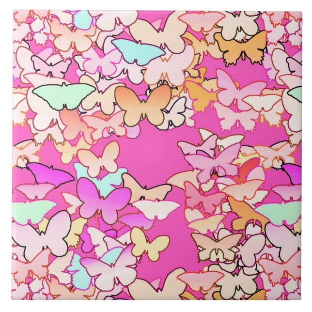 Azulejo De Cerámica Mariposas, rosadas múltiples y profundas (Frente)
