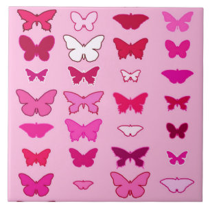 Azulejo De Cerámica Mariposas, tonos rosas y fucsia