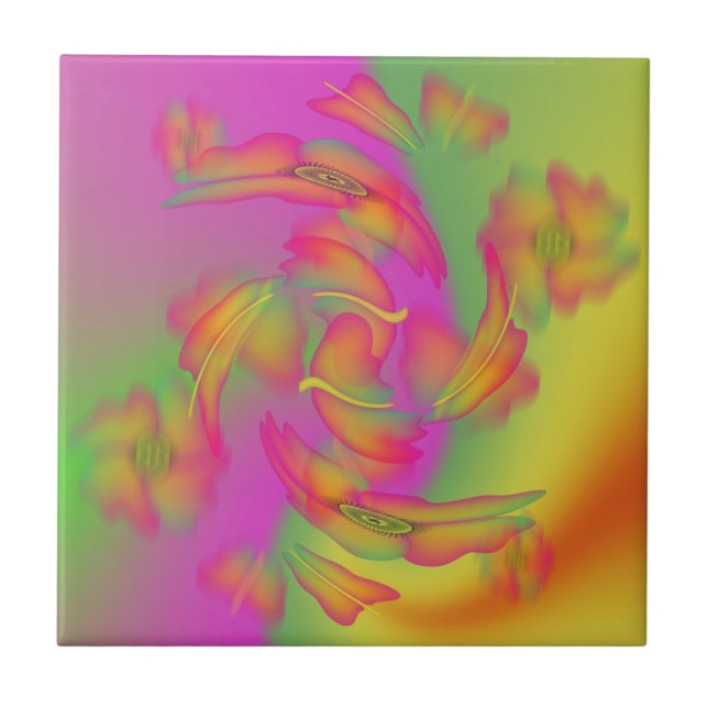 Azulejo De Cerámica Mariposas y flores (Frente)