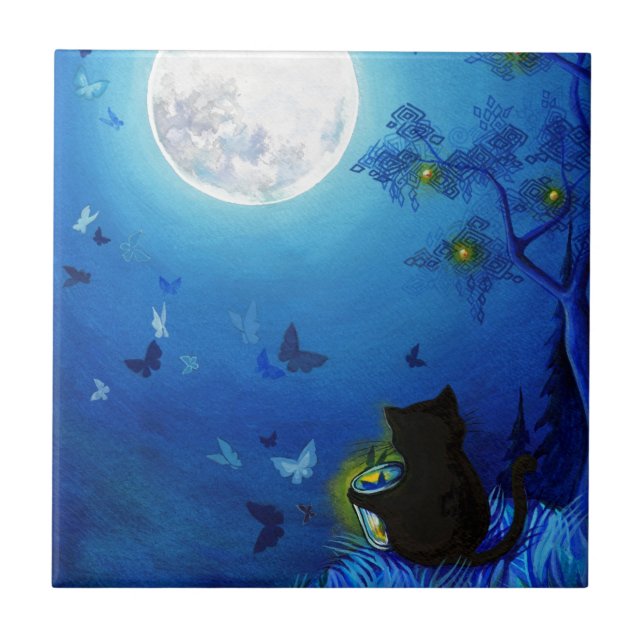 Azulejo De Cerámica Mariposas y linternas de hadas (Frente)