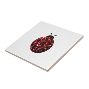 Azulejo De Cerámica Mariquita roja oscura brillo falso destellos