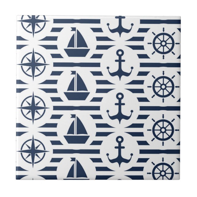 Azulejo De Cerámica Marítimo en modelo azul (Frente)