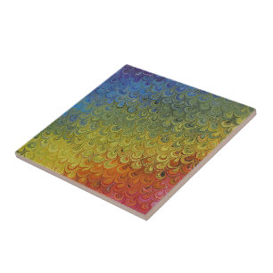 Azulejo De Cerámica Mármol del pavo real del arco iris