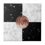 Azulejo De Cerámica Mármol subió monograma elegante del blanco del<br><div class="desc">Combinación elegante de falso mármol color de rosa del oro,  blanco y negro.</div>