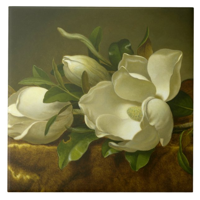 Azulejo De Cerámica Martin Johnson Heade - Magnolias sobre Velvet de O (Frente)
