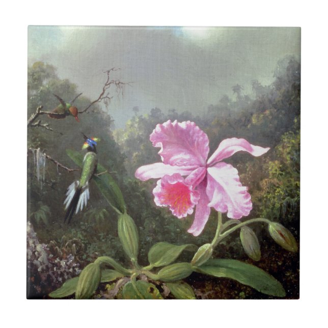 Azulejo De Cerámica Martin Johnson Heade Orchid Y Hummingbirds (Frente)