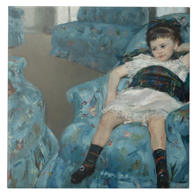 Azulejo De Cerámica Mary Cassatt - Niña pequeña en un sillón azul (Frente)