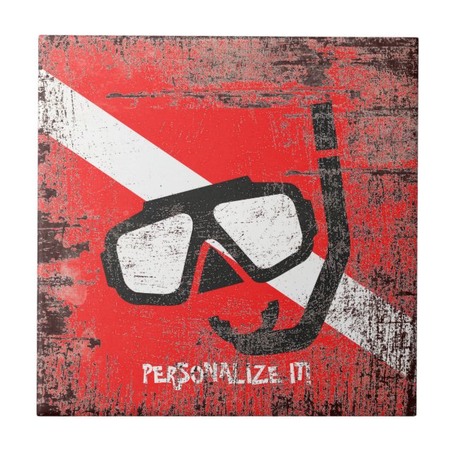 Azulejo De Cerámica Máscara de buceo con bandera (Frente)