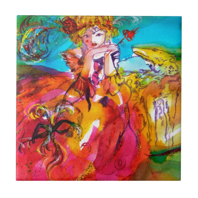 Azulejo De Cerámica Máscara de carnaval de MIRANDOLINA / Veneciana (Frente)