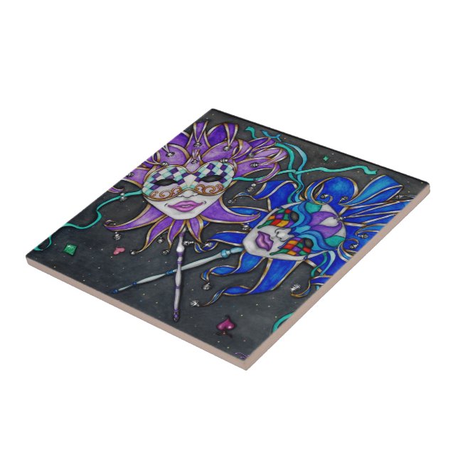 Azulejo De Cerámica Máscaras de Jester de Comedia/Tragedia (Lado)