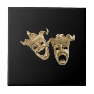 Azulejo De Cerámica Máscaras de tragedias y comedia de oro