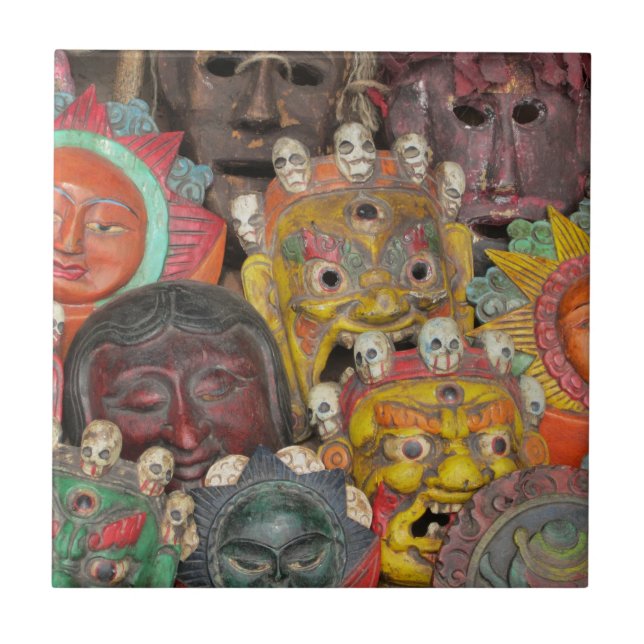 Azulejo De Cerámica Máscaras en Boudhanath, mosaico en Katmandú (Frente)