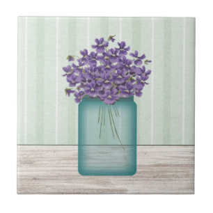 Azulejo De Cerámica Mason Jar Violets Tile