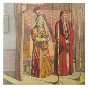 Azulejo De Cerámica Matrimonio judío, grabado por Charles Parsons, 18 