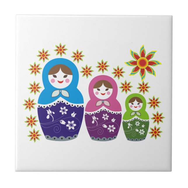 Azulejo De Cerámica Matryoshka personalizado de muñecas y girasoles ru (Frente)