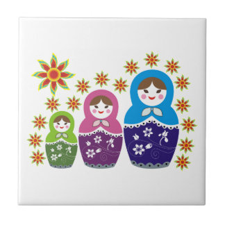 Azulejo De Cerámica Matryoshka personalizado de muñecas y girasoles ru