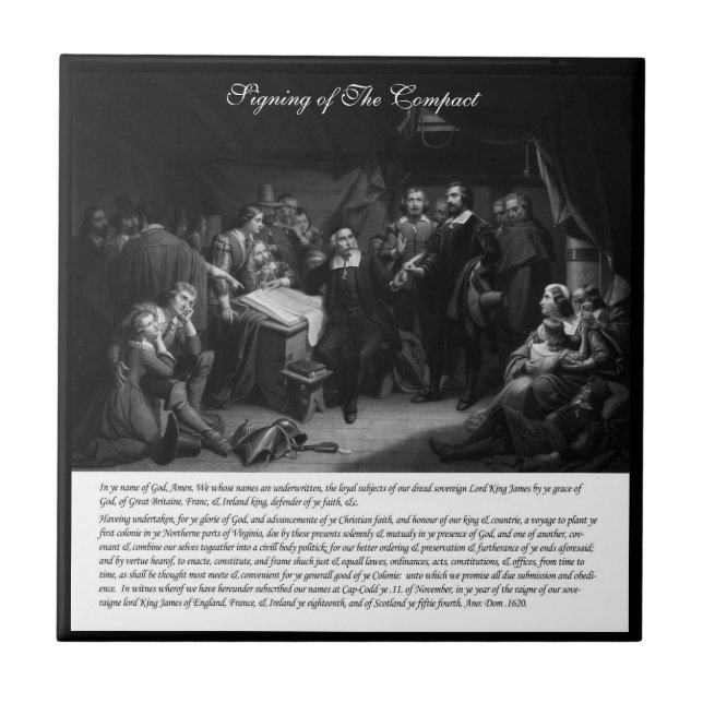 Azulejo De Cerámica Mayflower - firma del acuerdo (Frente)
