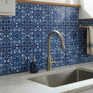 Azulejo de cerámica mayólica italiana azul