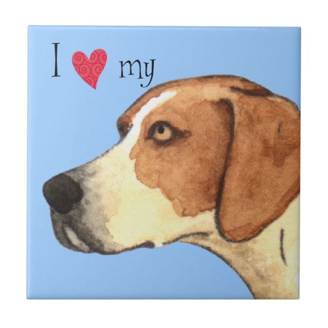 Azulejo De Cerámica Me encanta mi Foxhound americano (Frente)