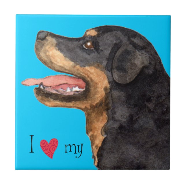 Azulejo De Cerámica Me encanta mi Rottweiler (Frente)