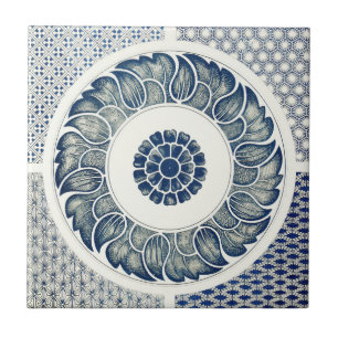 Azulejo De Cerámica Medallón Chino: Chinoiserie Azul Índigo