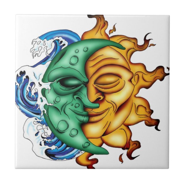 Azulejo De Cerámica Media luna medio Sun (Frente)