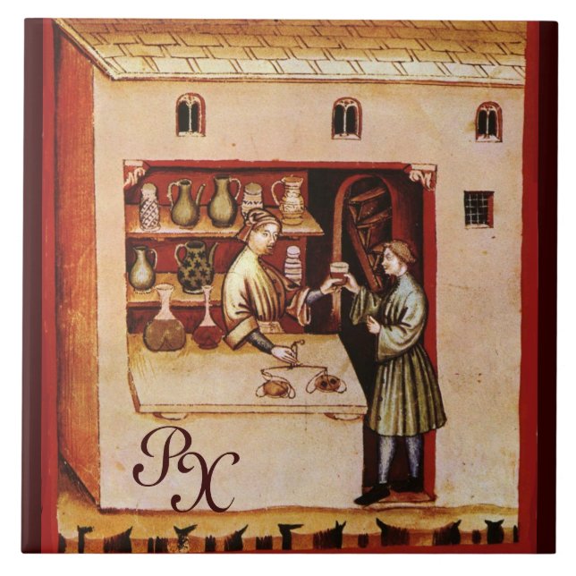 Azulejo De Cerámica Medicamento antiFARMACÉUTICO, farmacia, monograma (Frente)