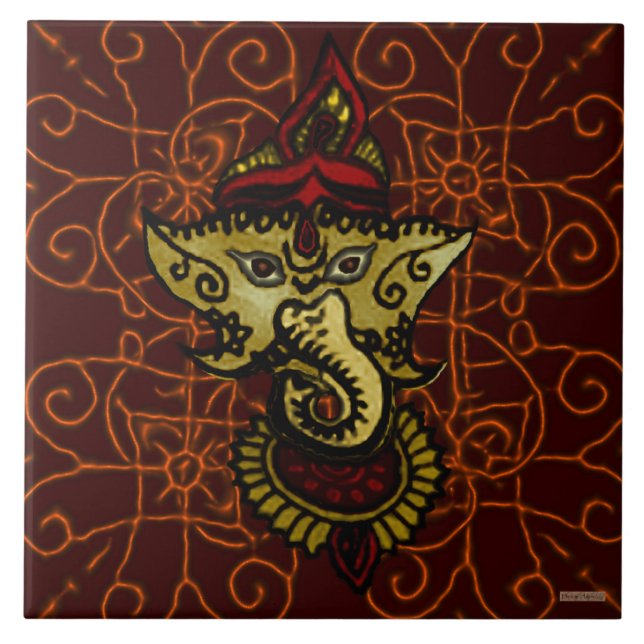 Azulejo De Cerámica Mehndi Ganesha (Frente)