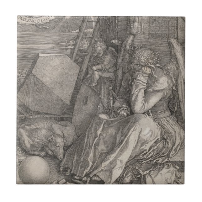 Azulejo De Cerámica Melancholia I, grabando por Albrecht Durer (Frente)