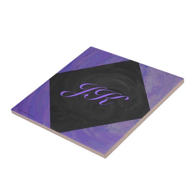 Azulejo De Cerámica Melancolía de arándano y monograma negro (Lado)