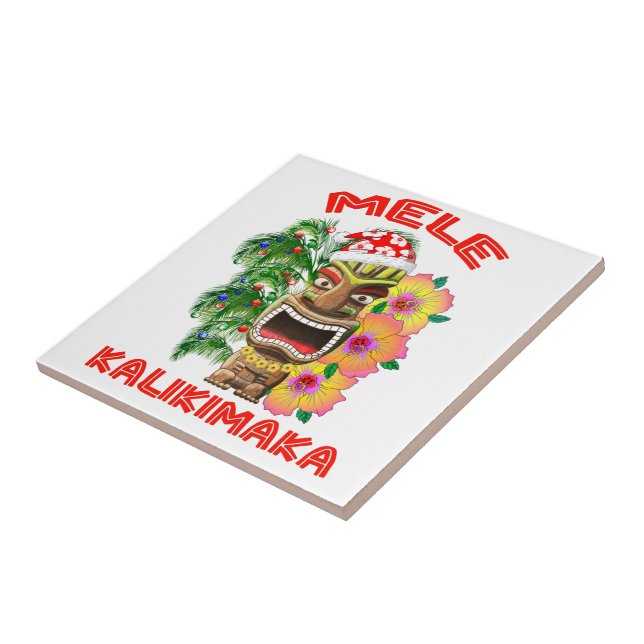 Azulejo De Cerámica Mele Kalikimaka Papá Noel Tiki (Lado)