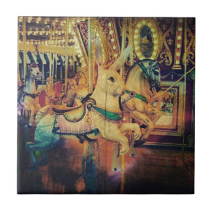 Azulejo De Cerámica Merry Go Round Animals Grunge