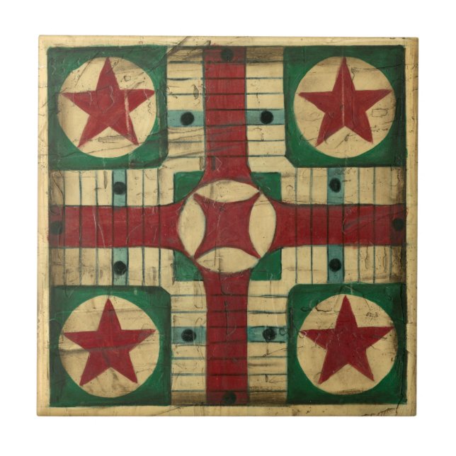Azulejo De Cerámica Mesa de juego de Parcheesi antigua, por Ethan Harp (Frente)