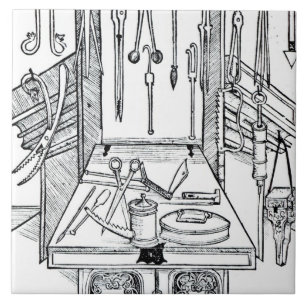 Azulejo De Cerámica Mesa de operaciones e instrumentos quirúrgicos, d